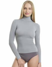 Walk Γυναικείο Μακρυμάνικο τοπ με ζιβάγκο από bamboo Γκρι W2205_12