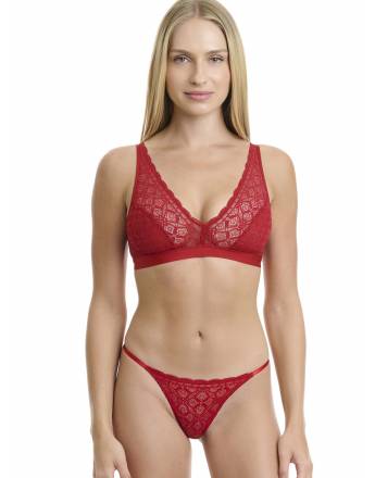 Walk Γυναικείο Σλιπ από δαντέλα με λεπτό κορδονάκι στο πλάι Κόκκινο W2046_44