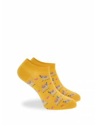 WALK Γυναικείες Βαμβακερές κοφτές κάλτσες με σχέδιο γαϊδουράκια Κίτρινο σκούρο W134-14_33